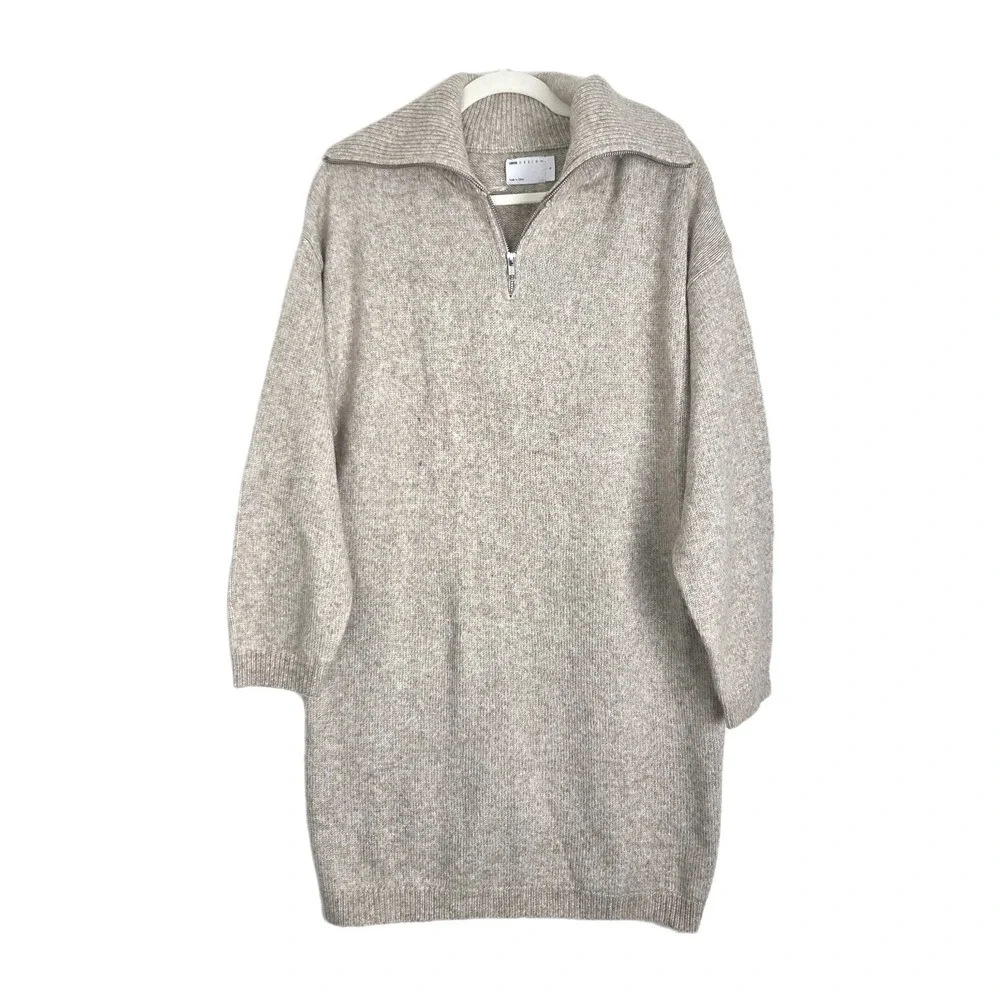 Asos Design Knitted Jumper Mini Dress 1/4 Zip Oatmeal Womens Size Small - Picture 3 of 11